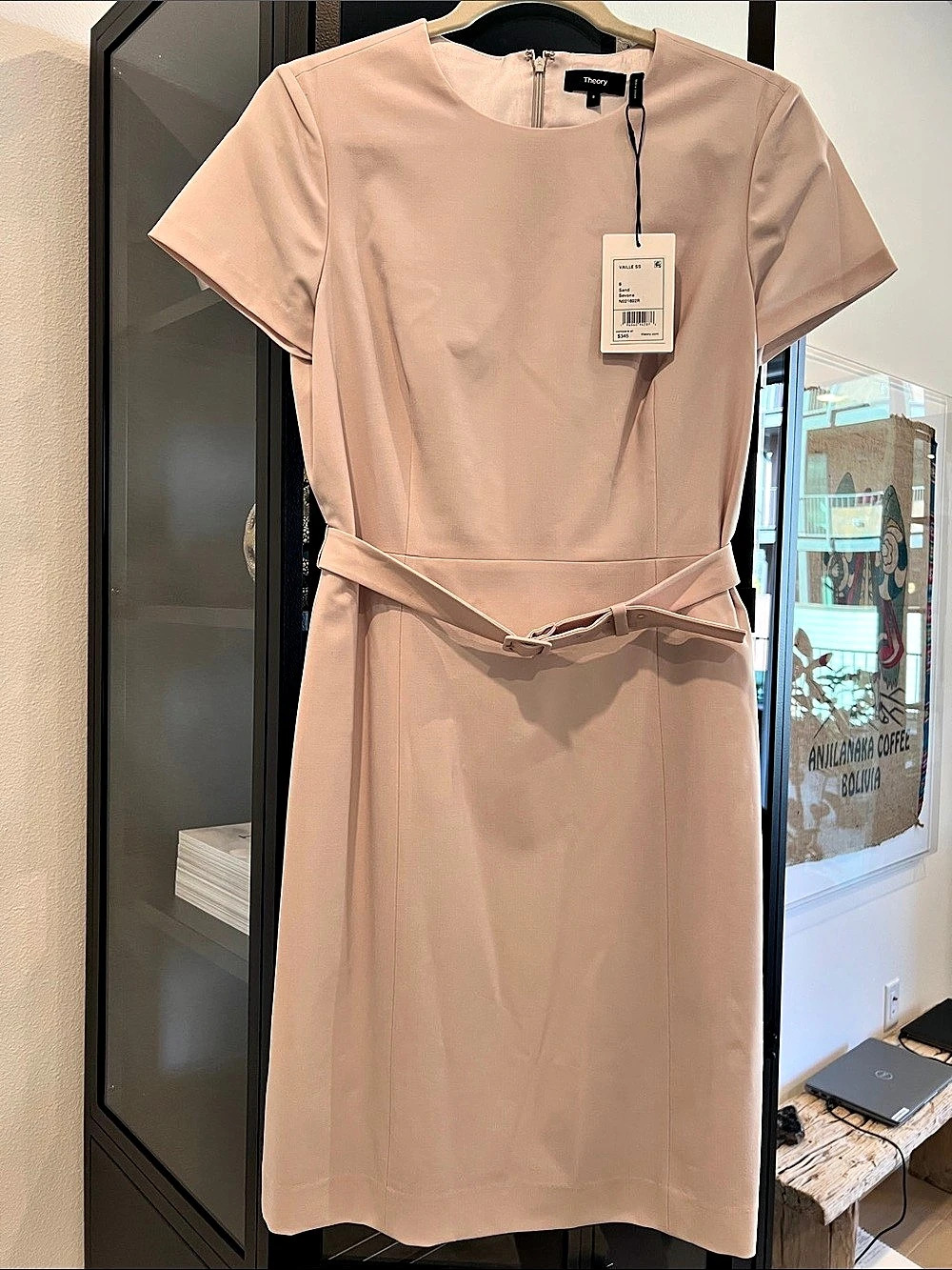 Theory Vaille SS Sevona Short Sleeve Midi Dress Sand Size 8